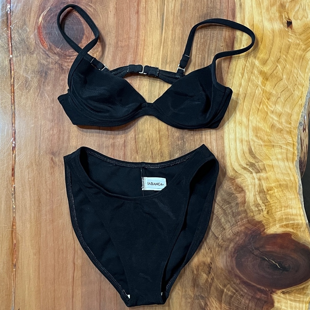 Vintage 80s 90s La Bianca 2 Piece Swimsuit Set USA Underwire Beach M Nylon